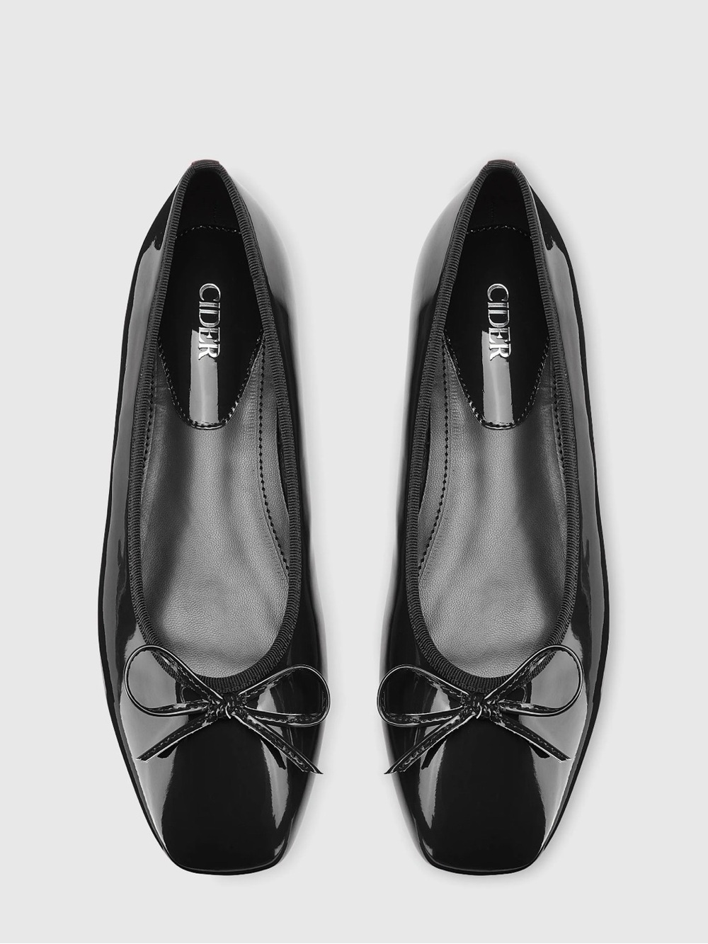 Cider Black Patent Square-Toe Ballet Flats with Bow Accent